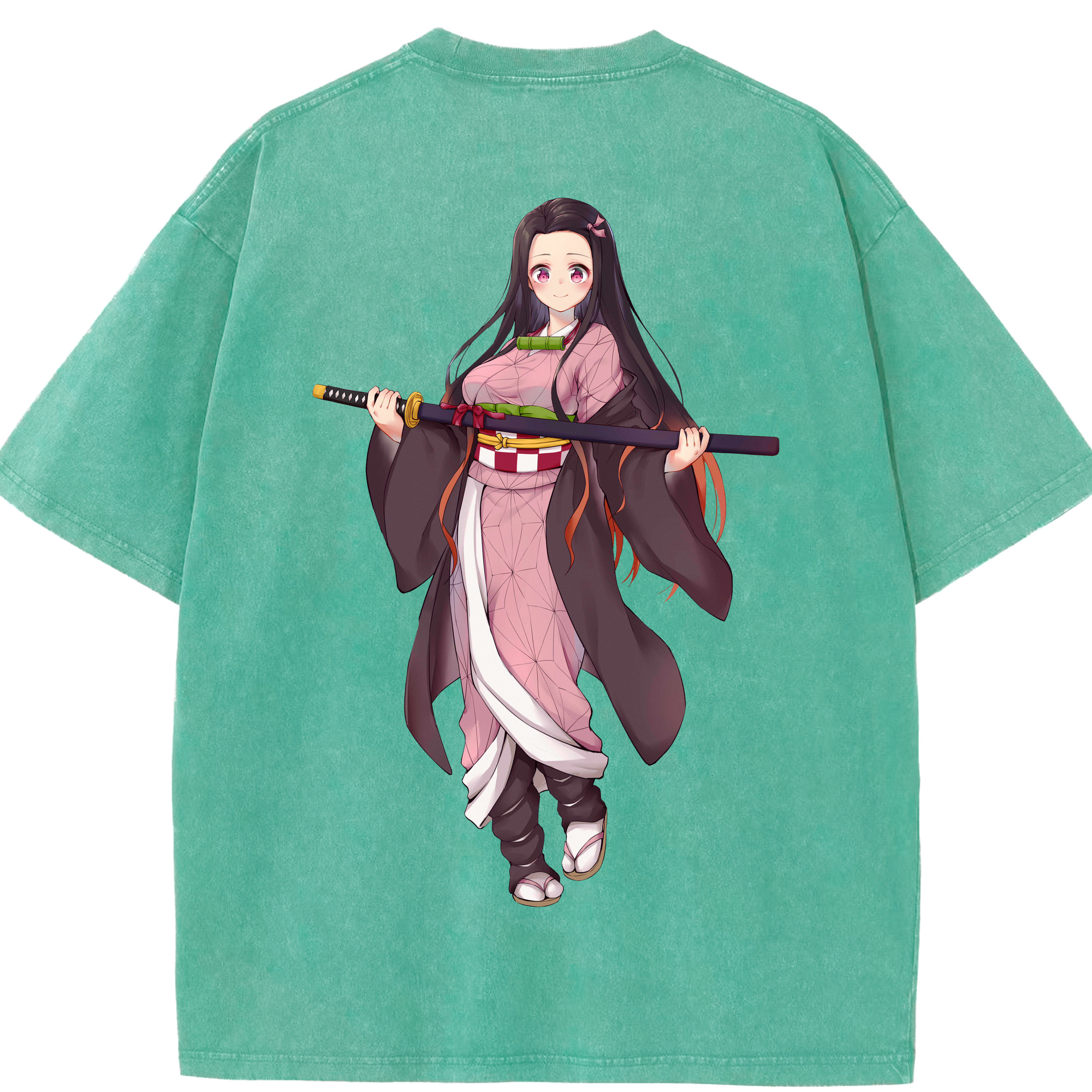 （画像用） 鬼滅の刃（きめつのやいば）竈門 禰󠄀豆子／かまど ねずこ Kamado Nezuko 綿100% ヴィンテージ風 半袖Tシャツ（背面プリント）